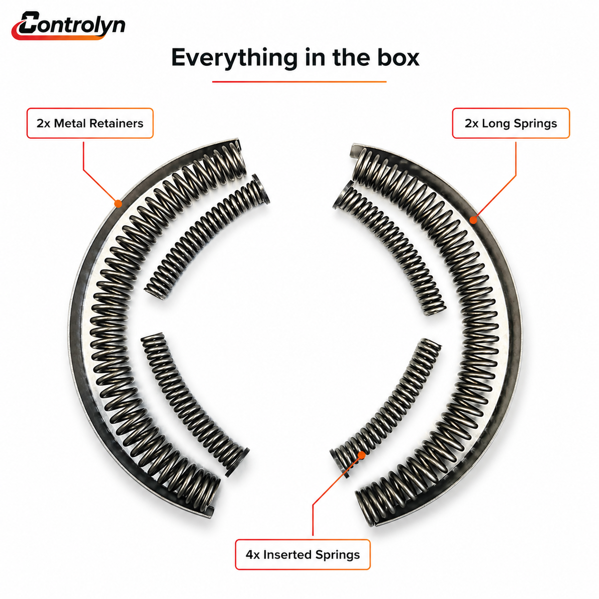 Controlyn Ford Powershift 6DCT450 metal spring and retainer kit - everything in the box: 2x metal retainers, 2x long springs, 4x inserted springs